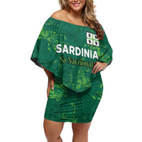 Custom Sardinia Football Family Matching Off Shoulder Short Dress and Hawaiian Shirt Natzionale sarda de Bocia