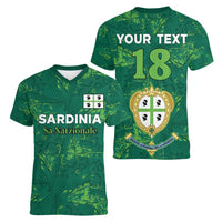Custom Sardinia Football Women V-Neck T-Shirt Natzionale sarda de Bocia