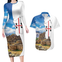 Sardinia Italy Couples Matching Long Sleeve Bodycon Dress and Hawaiian Shirt Santu Antine With Map