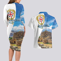 Sardinia Italy Couples Matching Long Sleeve Bodycon Dress and Hawaiian Shirt Santu Antine With Map