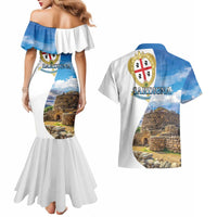 Sardinia Italy Couples Matching Mermaid Dress and Hawaiian Shirt Santu Antine With Map