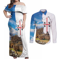 Sardinia Italy Couples Matching Off Shoulder Maxi Dress and Long Sleeve Button Shirt Santu Antine With Map