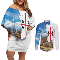 Sardinia Italy Couples Matching Off Shoulder Short Dress and Long Sleeve Button Shirt Santu Antine With Map
