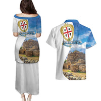 Sardinia Italy Couples Matching Puletasi and Hawaiian Shirt Santu Antine With Map