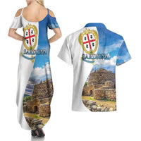 Sardinia Italy Couples Matching Summer Maxi Dress and Hawaiian Shirt Santu Antine With Map
