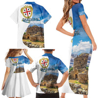 Sardinia Italy Family Matching Short Sleeve Bodycon Dress and Hawaiian Shirt Santu Antine With Map