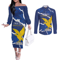 Friuli-Venezia Giulia Couples Matching Off The Shoulder Long Sleeve Dress and Long Sleeve Button Shirt Coat Of Arms Sporty Style