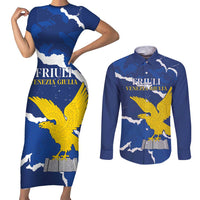 Friuli-Venezia Giulia Couples Matching Short Sleeve Bodycon Dress and Long Sleeve Button Shirt Coat Of Arms Sporty Style