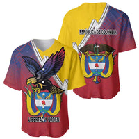 Colombia Coat Of Arms Baseball Jersey With Flag Style And Folk Pattern - Wonder Print Shop