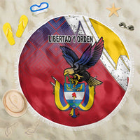 Colombia Coat Of Arms Beach Blanket With Flag Style And Folk Pattern - Wonder Print Shop