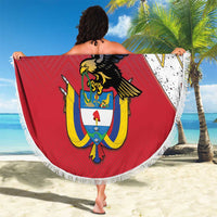 Colombia Coat Of Arms Beach Blanket With Flag Style And Folk Pattern - Wonder Print Shop