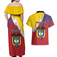 Colombia Coat Of Arms Couples Matching Off Shoulder Maxi Dress and Hawaiian Shirt With Flag Style And Folk Pattern - Wonder Print Shop