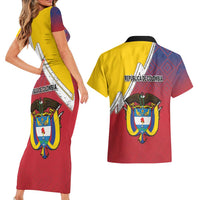 Colombia Coat Of Arms Couples Matching Short Sleeve Bodycon Dress and Hawaiian Shirt With Flag Style And Folk Pattern - Wonder Print Shop