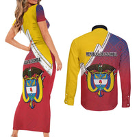 Colombia Coat Of Arms Couples Matching Short Sleeve Bodycon Dress and Long Sleeve Button Shirt With Flag Style And Folk Pattern - Wonder Print Shop