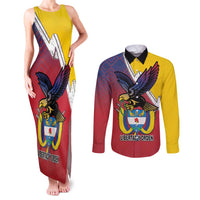 Colombia Coat Of Arms Couples Matching Tank Maxi Dress and Long Sleeve Button Shirt With Flag Style And Folk Pattern - Wonder Print Shop