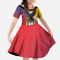 Colombia Coat Of Arms Kid Short Sleeve Dress With Flag Style And Folk Pattern - Wonder Print Shop