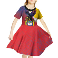 Colombia Coat Of Arms Kid Short Sleeve Dress With Flag Style And Folk Pattern - Wonder Print Shop