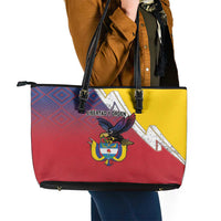 Colombia Coat Of Arms Leather Tote Bag With Flag Style And Folk Pattern - Wonder Print Shop