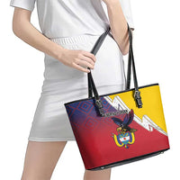 Colombia Coat Of Arms Leather Tote Bag With Flag Style And Folk Pattern - Wonder Print Shop