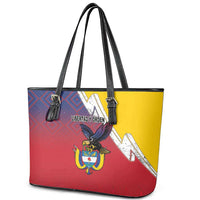 Colombia Coat Of Arms Leather Tote Bag With Flag Style And Folk Pattern - Wonder Print Shop