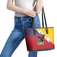 Colombia Coat Of Arms Leather Tote Bag With Flag Style And Folk Pattern - Wonder Print Shop