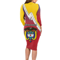 Colombia Coat Of Arms Long Sleeve Bodycon Dress With Flag Style And Folk Pattern - Wonder Print Shop