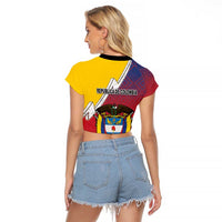 Colombia Coat Of Arms Raglan Cropped T Shirt With Flag Style And Folk Pattern - Wonder Print Shop