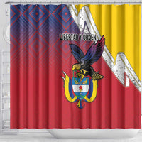 Colombia Coat Of Arms Shower Curtain With Flag Style And Fork Partern