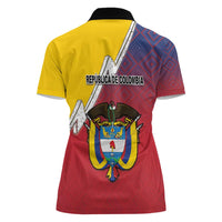 Colombia Coat Of Arms Women Polo Shirt With Flag Style And Folk Pattern - Wonder Print Shop