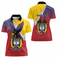 Colombia Coat Of Arms Women Polo Shirt With Flag Style And Folk Pattern - Wonder Print Shop