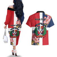 Personalized Dominican Republic Bayahbe Rose Couples Matching Off The Shoulder Long Sleeve Dress and Hawaiian Shirt - Wonder Print Shop