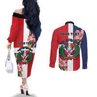 Personalized Dominican Republic Bayahíbe Rose Couples Matching Off The Shoulder Long Sleeve Dress and Long Sleeve Button Shirt
