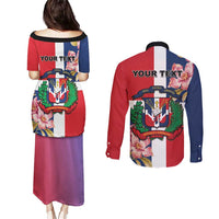 Personalized Dominican Republic Bayahbe Rose Couples Matching Puletasi and Long Sleeve Button Shirt - Wonder Print Shop