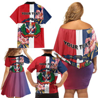 Personalized Dominican Republic Bayahbe Rose Family Matching Off Shoulder Short Dress and Hawaiian Shirt - Wonder Print Shop