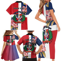 Personalized Dominican Republic Bayahbe Rose Family Matching Short Sleeve Bodycon Dress and Hawaiian Shirt - Wonder Print Shop