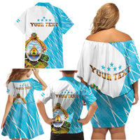 Personalized Honduras Coat Of Arms Family Matching Off Shoulder Short Dress and Hawaiian Shirt Flag Color Style - Wonder Print Shop