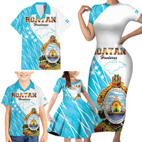 Personalized Honduras Coat Of Arms Family Matching Short Sleeve Bodycon Dress and Hawaiian Shirt Flag Color Style - Wonder Print Shop