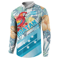 Personalized Roatan Honduras Button Sweatshirt Scarlet Macaw With Hibiscus Flowers - Wonder Print Shop