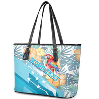 Personalized Roatan Honduras Leather Tote Bag Scarlet Macaw With Hibiscus Flowers - Wonder Print Shop