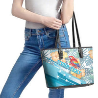 Personalized Roatan Honduras Leather Tote Bag Scarlet Macaw With Hibiscus Flowers - Wonder Print Shop