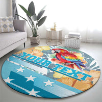 Personalized Roatan Honduras Round Carpet Scarlet Macaw With Hibiscus Flowers