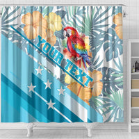 Personalized Roatan Honduras Shower Curtain Scarlet Macaw With Hibiscus Flowers