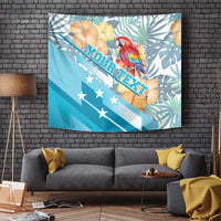 Personalized Roatan Honduras Tapestry Scarlet Macaw With Hibiscus Flowers - Wonder Print Shop