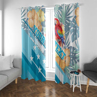 Personalized Roatan Honduras Window Curtain Scarlet Macaw With Hibiscus Flowers - Wonder Print Shop
