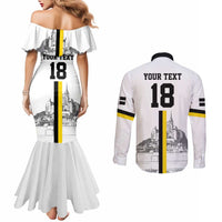 Custom Cornwall Football Couples Matching Mermaid Dress and Long Sleeve Button Shirt Mont Saint Michel - Wonder Print Shop