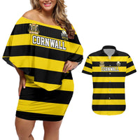 Custom Cornwall Rugby Couples Matching Off Shoulder Short Dress and Hawaiian Shirt One and All - Wonder Print Shop
