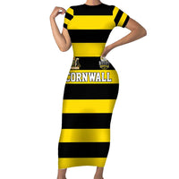 Custom Cornwall Rugby Short Sleeve Bodycon Dress One and All - Wonder Print Shop