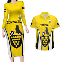 Custom Cornwall Rugby Couples Matching Long Sleeve Bodycon Dress and Hawaiian Shirt Cornish Chough Go Champion - Wonder Print Shop