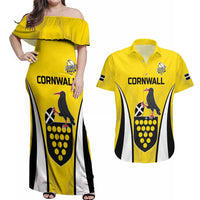 Custom Cornwall Rugby Couples Matching Off Shoulder Maxi Dress and Hawaiian Shirt Cornish Chough Go Champion - Wonder Print Shop