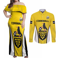 Custom Cornwall Rugby Couples Matching Off Shoulder Maxi Dress and Long Sleeve Button Shirt Cornish Chough Go Champion - Wonder Print Shop